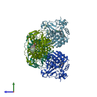 PDB entry 1pl8 coloured by chain, side view.