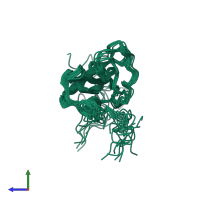 PDB entry 1plo coloured by chain, ensemble of 10 models, side view.