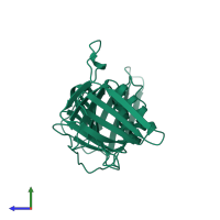 PDB entry 1plq coloured by chain, side view.