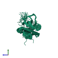 PDB entry 1pls coloured by chain, ensemble of 25 models, side view.