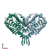 PDB entry 1pm2 coloured by chain, front view.