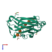 PDB entry 1pmh coloured by chain, top view.