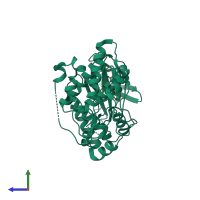 PDB entry 1pmn coloured by chain, side view.