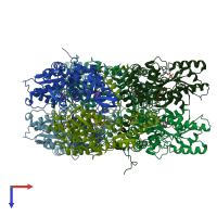 PDB entry 1pmo coloured by chain, top view.