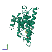 PDB entry 1pmt coloured by chain, side view.