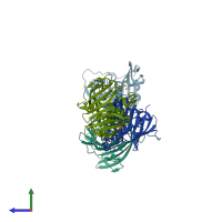 PDB entry 1pn2 coloured by chain, side view.