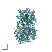 PDB entry 1pn3 coloured by chain, side view.