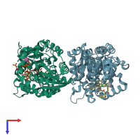 PDB entry 1pn3 coloured by chain, top view.