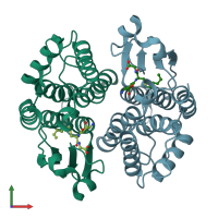 PDB entry 1pn9 coloured by chain, front view.