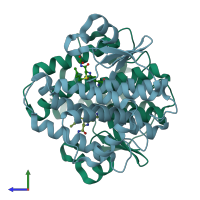 PDB entry 1pn9 coloured by chain, side view.