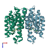 PDB entry 1pn9 coloured by chain, top view.