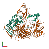 PDB entry 1pnk coloured by chain, front view.