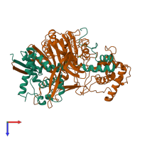 PDB entry 1pnl coloured by chain, top view.