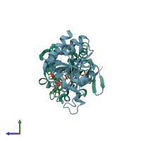 PDB entry 1pno coloured by chain, side view.