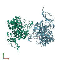PDB entry 1po9 coloured by chain, front view.
