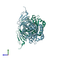 PDB entry 1po9 coloured by chain, side view.