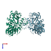 PDB entry 1po9 coloured by chain, top view.