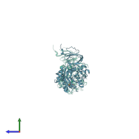 PDB entry 1pok coloured by chain, side view.