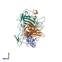 PDB entry 1pov coloured by chain, side view.