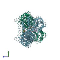 PDB entry 1pox coloured by chain, side view.