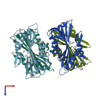 PDB entry 1pp0 coloured by chain, top view.