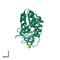 Monomeric assembly 2 of PDB entry 1pp4 coloured by chemically distinct molecules, side view.