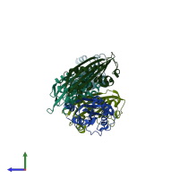 PDB entry 1pp6 coloured by chain, side view.