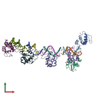 PDB entry 1pp8 coloured by chain, front view.