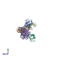 PDB entry 1pp8 coloured by chain, side view.