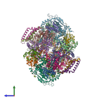 PDB entry 1pp9 coloured by chain, side view.