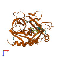 Hetero dimeric assembly 1 of PDB entry 1ppb coloured by chemically distinct molecules, top view.