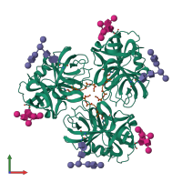 Hetero hexameric assembly 1 of PDB entry 1ppg coloured by chemically distinct molecules, front view.