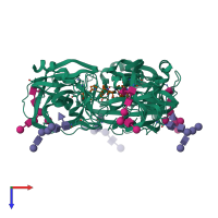 Hetero hexameric assembly 1 of PDB entry 1ppg coloured by chemically distinct molecules, top view.