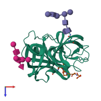 Hetero dimeric assembly 2 of PDB entry 1ppg coloured by chemically distinct molecules, top view.