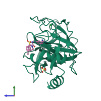 PDB entry 1pph coloured by chain, side view.