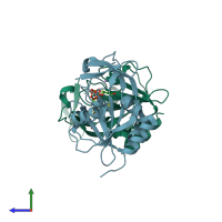 PDB entry 1ppv coloured by chain, side view.