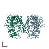 PDB entry 1pq2 coloured by chain, front view.