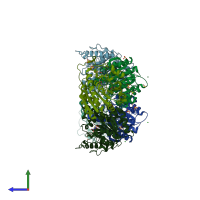 PDB entry 1pq3 coloured by chain, side view.