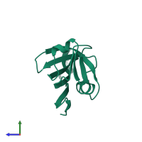 PDB entry 1pqe coloured by chain, side view.