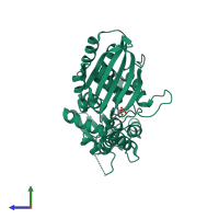 PDB entry 1pqp coloured by chain, side view.