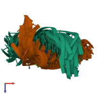 PDB entry 1pqq coloured by chain, ensemble of 21 models, top view.