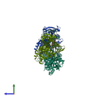 PDB entry 1pqu coloured by chain, side view.