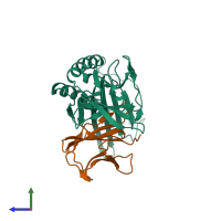 PDB entry 1pqz coloured by chain, side view.