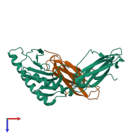 PDB entry 1pqz coloured by chain, top view.