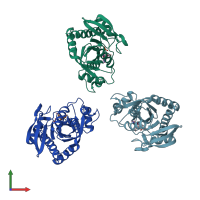 PDB entry 1pr0 coloured by chain, front view.