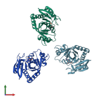 PDB entry 1pr1 coloured by chain, front view.