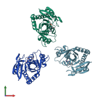 PDB entry 1pr2 coloured by chain, front view.