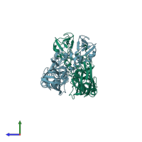 PDB entry 1pre coloured by chain, side view.