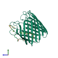 PDB entry 1prn coloured by chain, side view.