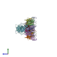 PDB entry 1prt coloured by chain, side view.
